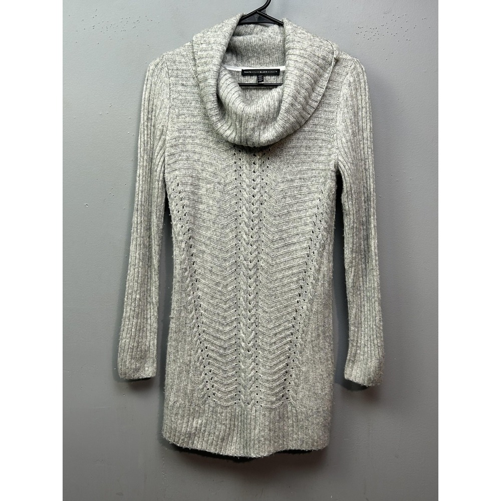 White House Black Market Sweater Womens XS Gray Cowl Neck Tunic Long Knit